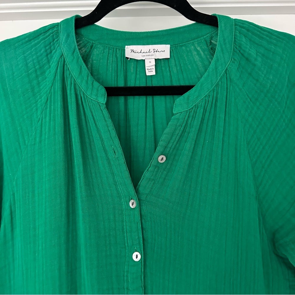 Michael Stars Sonia Cottagecore Boho Cotton Gauze Tiered Dress Kelly Green NWOT - Picture 6 of 13